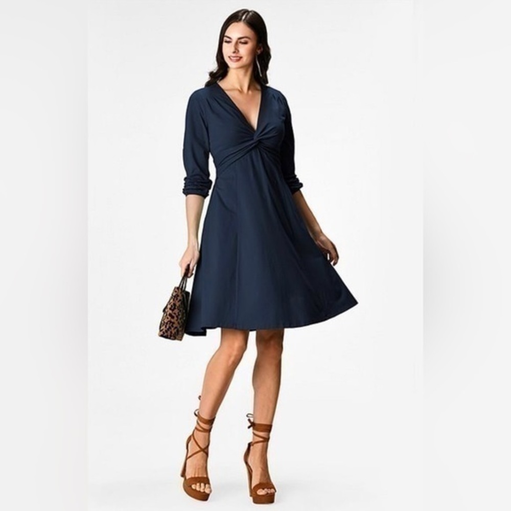 Free people Black Deep Plunge Knotted Front Stretch casual midi dress size XS
